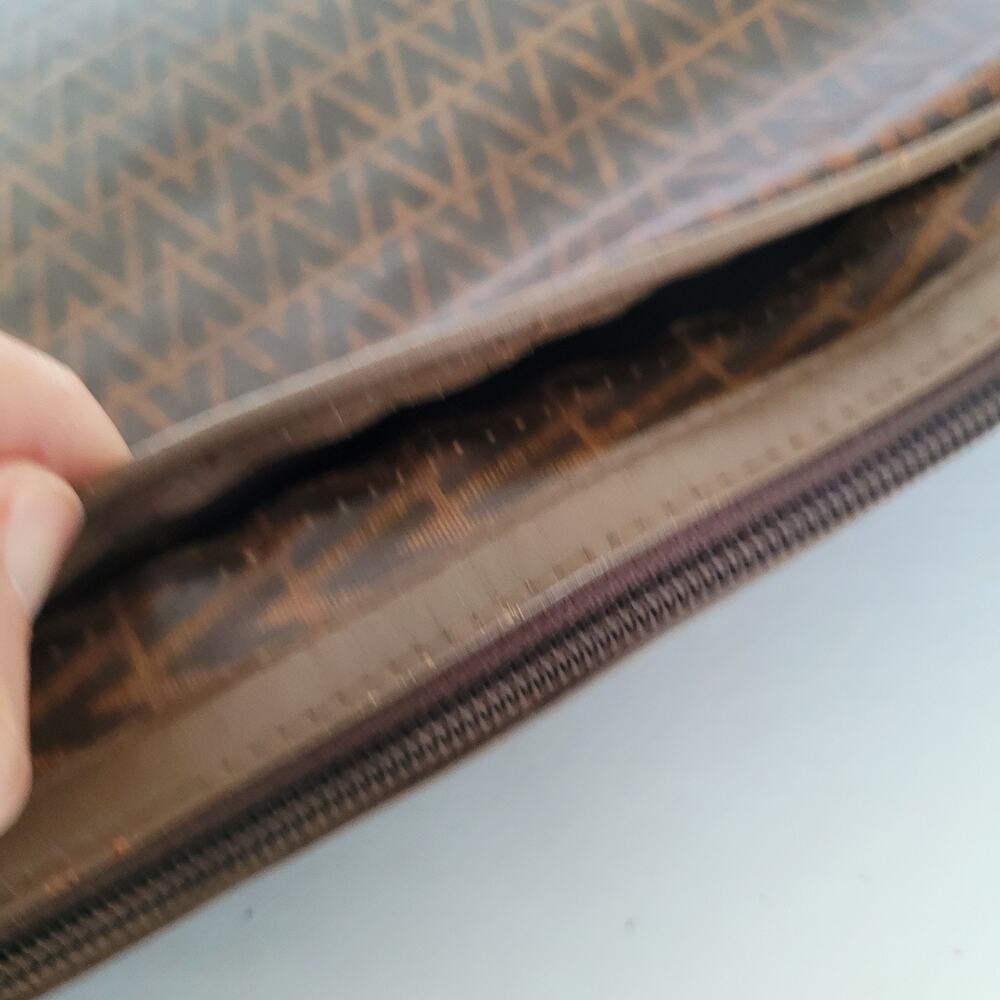 Mario Valentino Bag Clutch Unisex Vintage Pouch Zip Italian Brown Logo Handbag - Picture 10 of 12